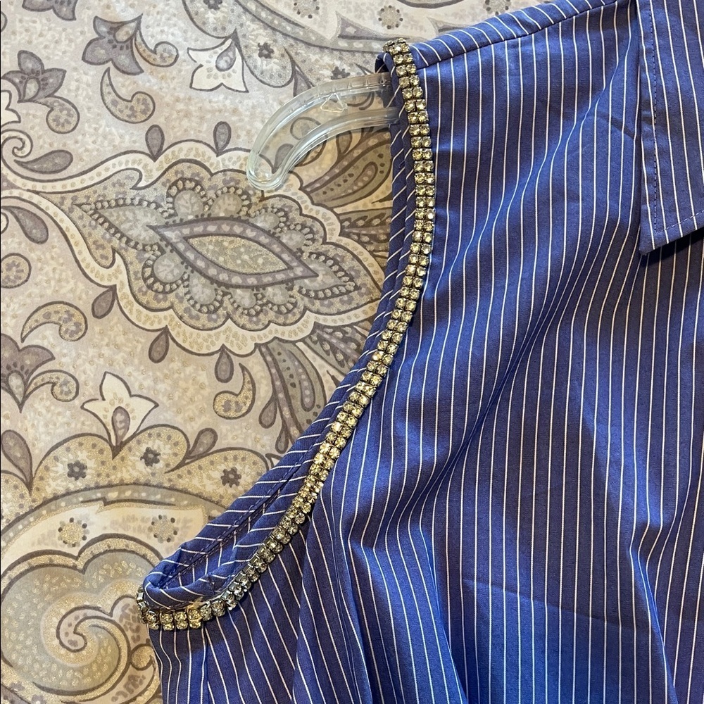 Sandro Navy Striped Button-Down Sleeveless Shirt - Picture 7 of 10